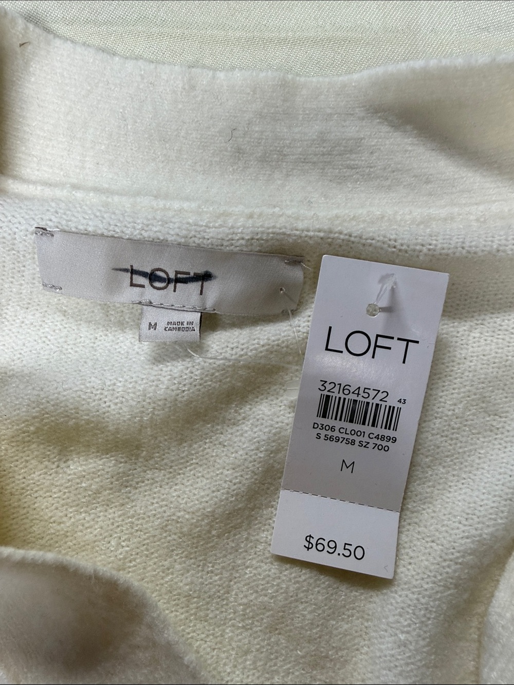 LOFT Ivory Button-Front Cardigan with Pockets - Picture 2 of 4